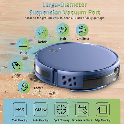 Robot Vacuum and Mop Combo, 3 in 1 Mopping Robotic Vacuum with Schedule, App/Bluetooth/Alexa, 1600Pa Max Suction, Self-Charging Robot Vacuum Cleaner, Slim, Ideal for Hard Floor, Pet Hair, Carpet
