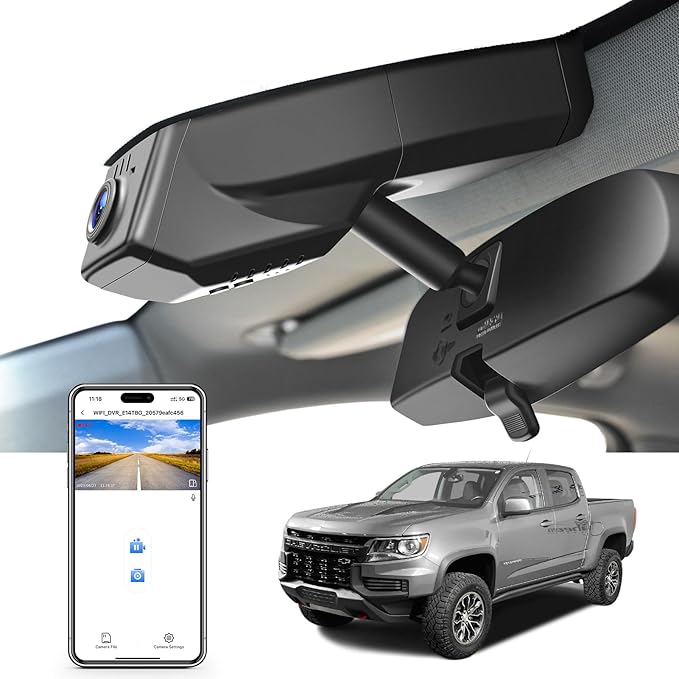 Mangoal 4K Dash Cam Custom fit for Chevy Colorado 2015-2022 Select Base WT LT Z71 ZR2(Model A), Integrated OEM Look, UHD 2160P Video, GPS, Free App & WiFi, 64GB Card