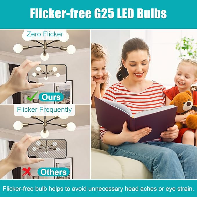 8 Pack G25 LED Globe Light Bulbs 4000K Natural Daylight, E26 Base Bathroom Light Bulb, 60W Incandescent Equivalent, Vanity Mirror Round Light Bulbs, 500LM, Non-Dimmable