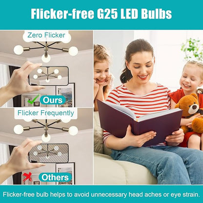8 Pack G25 LED Globe Light Bulbs 4000K Natural Daylight, E26 Base Bathroom Light Bulb, 60W Incandescent Equivalent, Vanity Mirror Round Light Bulbs, 500LM, Non-Dimmable