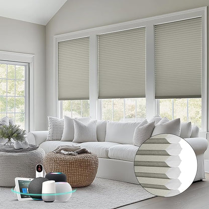 Bringnox Smart Motorized Cellular Shades,with Google Home and Alexa Via HUB,and Customized(Filtering Grey-104, Light Filtering)