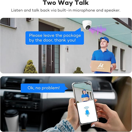ONWOTE 2 Way Audio 4K 8MP PoE IP Camera, AI Human Vehicle Detection Activate Bright Spotlight, 125° Wide File of View, Indoor/Outdoor, Commercial Wired Camera for Business, Add-on to PoE NVR System