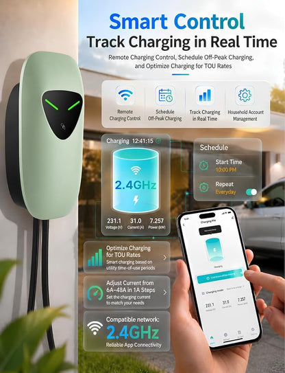 48A Level 2 EV Charger Station Hardwired, J1772 240V 11.5kW WiFi App 25ft | Garage Home Driveway EV Charger,2.4GHz Smart Control,RFID Access,Indoor Outdoor Installation,UL ETL FCC Certified,Overheat