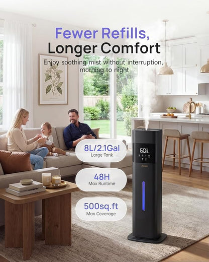 Humidifier Large Room, 2.1Gal/8L Cool Mist Humidifiers for Bedroom