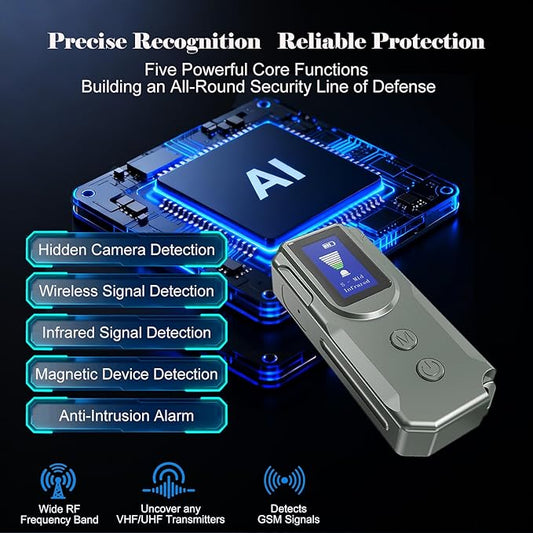 Next-Gen AI Hidden Camera Detectors, with HD Display, Smart Anti-Spy Device, Portable Wireless/RF Signal Scanner for Hotels, Travel, Home & Office (Metallic Gray)