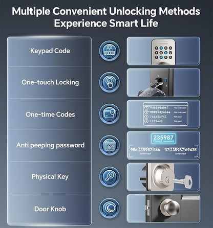 Ulecoce Keyless Entry Keypad Deadbolt with Handle Set, Smart Lock, Auto-Lock + One-Touch Lock, 100 Codes + Easy Install, Ideal for Airbnb/Homes/Offices, Fits U.S. Standard Front Doors, Satin Nickel
