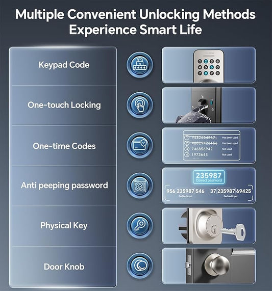 Ulecoce Keyless Entry Keypad Deadbolt with Handle Set, Smart Lock, Auto-Lock + One-Touch Lock, 100 Codes + Easy Install, Ideal for Airbnb/Homes/Offices, Fits U.S. Standard Front Doors, Satin Nickel