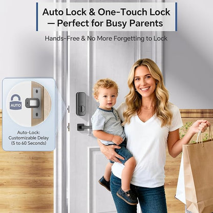Ulecoce DL08 Fingerprint Smart Deadbolt with App Control, Mate Black | 5‑in‑1 Smart Deadbolt with Remote Control, Auto‑Lock, Touchscreen Keypad, 5 Keys & 2 Fobs, USB‑C Port, ANSI Grade 3 Security
