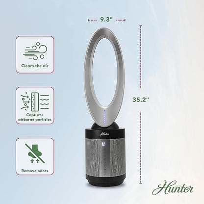 Hunter ExtremeAir Tower Bladeless Air Purifier. 2-in-1 Air Purifiers for Home & Bladeless Fan Combo. Bedroom Air Purifier Cooling Fan. Oscillating, 9 Speeds, Touch Control. Taupe.