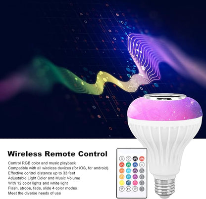 AYNEFY Music Bulb, Smart Music LED Bulb RGBW Color Changing LED Speaker Light E26 Base Remote Control with 12 Color Lights for Home Bar Bedroom Restaurant