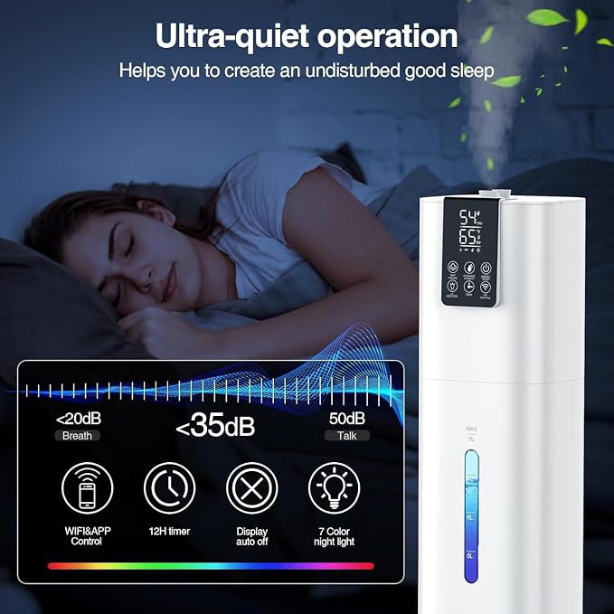 8L/2.1 Gal Smart Humidifier Large Room, Top Fill Cool Mist Humidifiers for Bedroom with App & Remote Control, Night Light, 24H Timer, Aroma Box & 360° Nozzles, Humidifier for Home, Office & Plants
