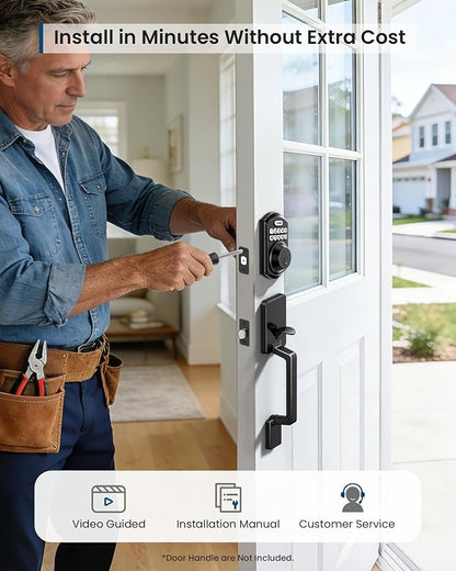 TEEHO TE011W WiFi Keypad Deadbolt, Smart Locks for Front Door, Matte Black