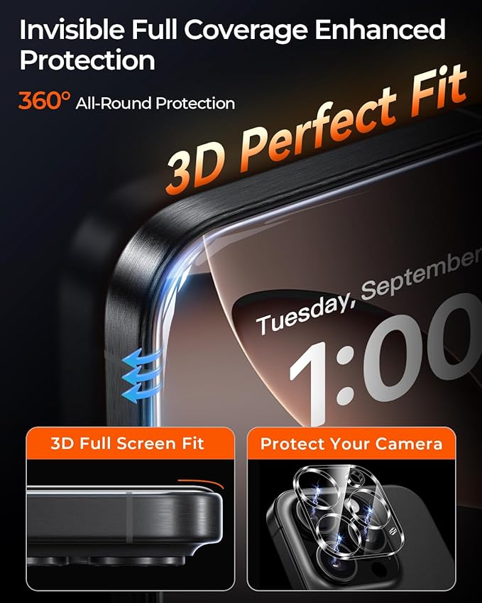MRGLAS TOP 9H+ Glass 2+2 Packs for iPhone 16 Pro Privacy Screen Protector 6.3'' with Camera Lens Protector [Zero Bubble, Auto-Dust Removal] [10X Military Protection] Tempered Glass Full Edge Coverage
