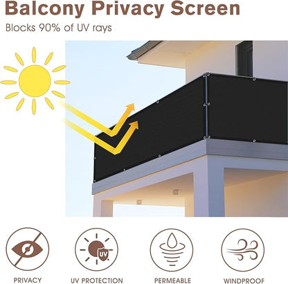 Sunny Guard Customized 2'6''x28' Black Balcony Privacy Screen,90% Shade Apartments Fence Cover,Heavy Duty Mesh Windscreen for Deck,Outdoor,Backyard,Patio