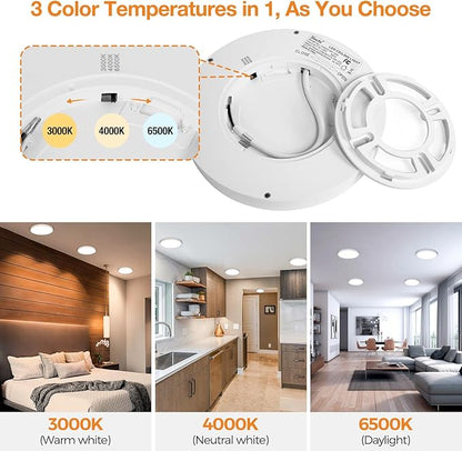 24PACK LED Flush Mount Ceiling Light Fixture, 3000K-4000K-6500K & 100W Equivalent Modern Kitchen Recessed Ceiling Lamp 15W 1500Lm 7.5 Inch Closet Round Surface for Bathroom Laundry Bedroom Hallway