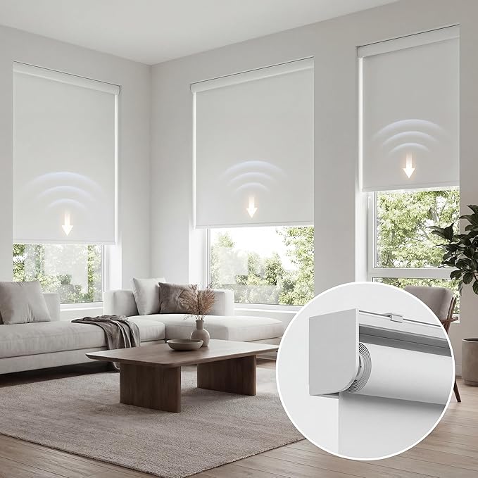 Interior Window Shades, Motorized Blinds No Drill, Cordless Automatic Roller Shades, Smart Blinds Compatible with Alexa & Google Assistant, UV Protection (White 40" W x 72" H)