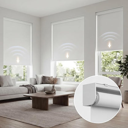 Interior Window Shades, Motorized Blinds No Drill, Cordless Automatic Roller Shades, Smart Blinds Compatible with Alexa & Google Assistant, UV Protection (White 40" W x 72" H)