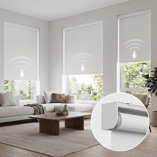 Interior Window Shades, Motorized Blinds No Drill, Cordless Automatic Roller Shades, Smart Blinds Compatible with Alexa & Google Assistant, UV Protection (White 40" W x 72" H)