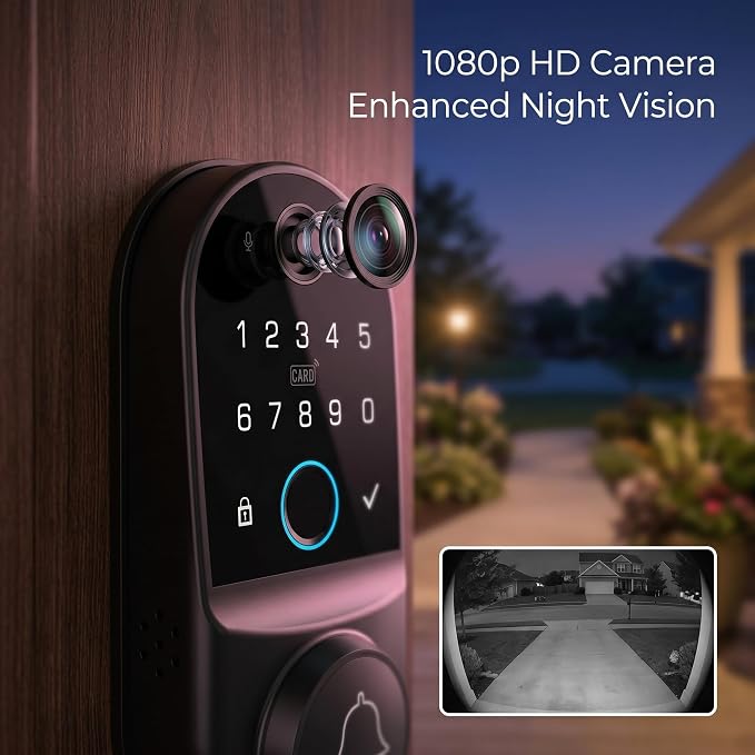 Smart Door Lock for Front Door: WiFi & Camera with 1080p HD Night Vision | Two Way Audio App Remote Control And Fingerprint Unlock Help Homeowners Manage Visitors Deliveries And Family Access Securely
