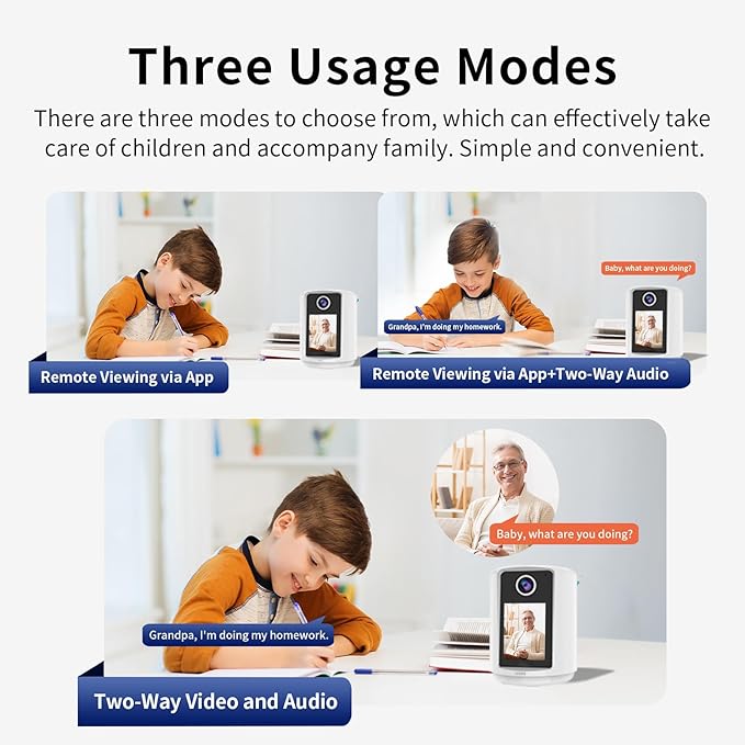EVERSECU 2 Way Video Baby Camera with 2.4" HD Screen&Warm Nightlight, One-Button Video Call, 2K HD Resolution, Pan/Tilt/Zoom, Human Detection&Auto Tracking, Work with Alexa, SD Card&Cloud Storage