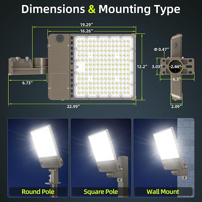 360W LED Parking Lot Light 54000LM, Power Tunable & 3CCT (3000K-5000K) ETL Listed LED Pole Light IP65 Super Bright Commercial Flood Light with Photocell Arm & Slip Fitter Mount, AC100-277V