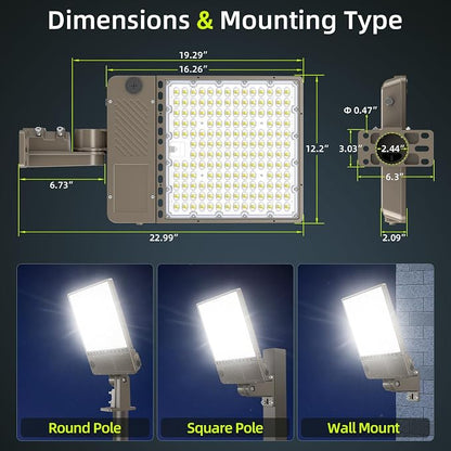 320W LED Parking Lot Light 48000LM, Power Tunable & 3CCT (3000K-5000K) ETL Listed LED Pole Light IP65 Super Bright Commercial Flood Light with Photocell Arm & Slip Fitter Mount, AC100-277V
