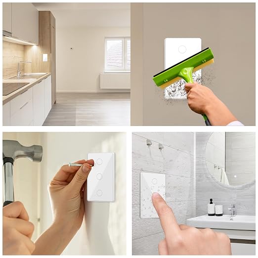 2.4GHz WiFi Smart Touch Wall Single Fire Smart Light Switch, Need Neutral Wire, Glass Panel Light Switch Work with Smart Life/Tuya App, Alexa and Google Home 2 Pack (White 3 Gang)