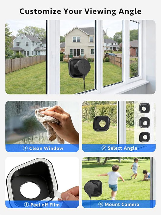 Septekon 2 Pack 2K Window Security Camera, No-Drill 18° Tilt Mount