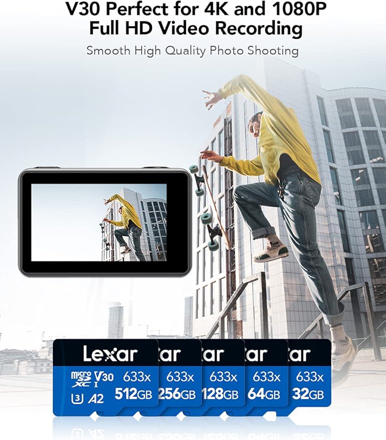 Lexar High-Performance 633x 64GB microSDXC UHS-I Card w/ SD Adapter, C10, U3, V30, A1, Full-HD & 4K Video, Up To 100MB/s Read, for Smartphones, Tablets, and Action Cameras (LSDMI64GBBNL633A)