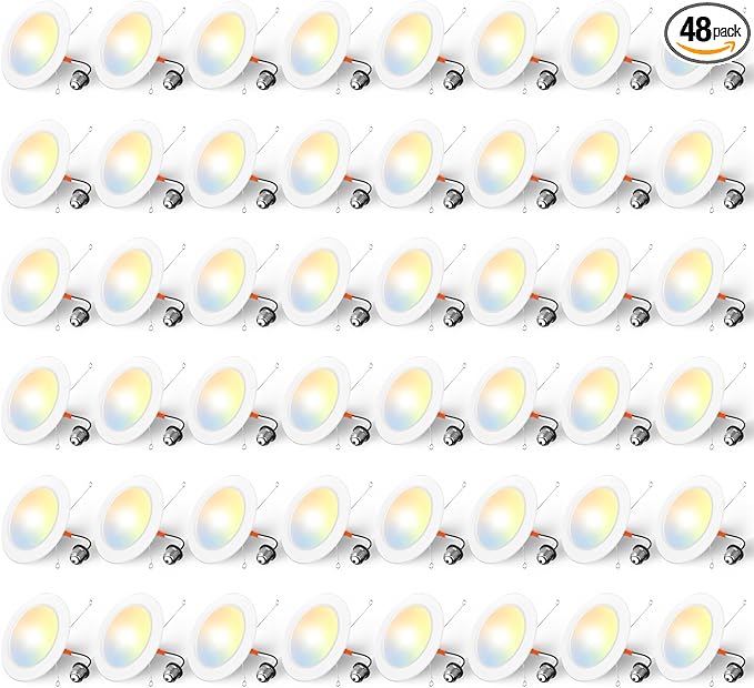 Amico Recessed Lighting 5/6 Inch, 48 Pack 5CCT Flat LED Can Lights, 2700K/3000K/4000K/5000K/6000K Selectable,12W Eqv 120W, 1050LM Brightness, Retrofit Installation - ETL & FCC