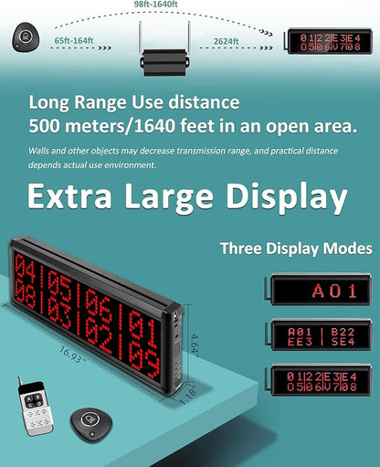 Restaurant Pager System 1600+ Ft Long Range Wireless Calling System with 2 Display Screens/30 Waterproof Call Buttons/2 Remote Controls/4 Watch Pagers/2 Signal Amplifiers