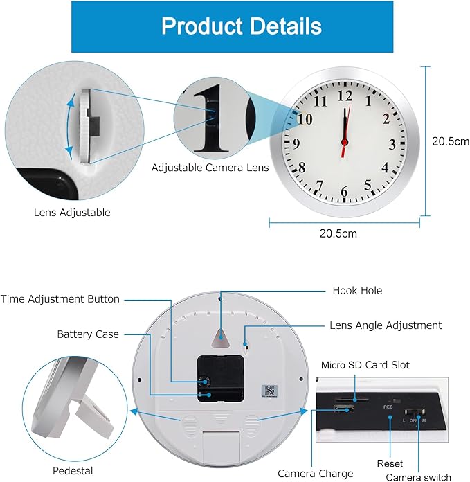 WiFi Security Camera, Hidden Spy Camera Wall Clock, 1080P Indoor Nanny Cam with Motion Detection, Remote Viewing for Home Security