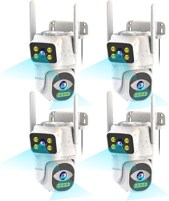ESCANU Cameras for Home Security with Dual Lens, 2.4G/5G Outdoor Security Camera, WiFi Camera for Home Security, Color Night Vision, 2-Way Audio, Auto Tracking, 24/7 Continuous Recording