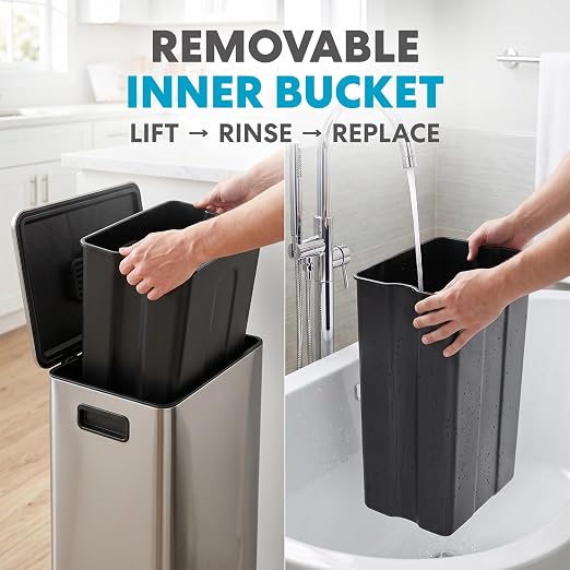 Simpli-Magic 13 Gallon / 50L Step Trash Can, Infinity Edge, Silver