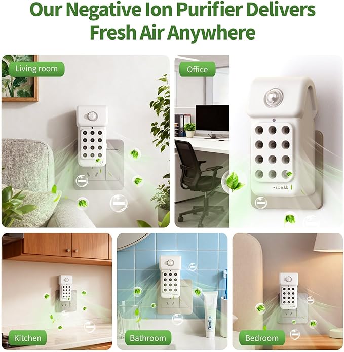 iDiskk 3Pack Plug-in Air Ionizers, Negative Ion Technology Air Purifier, Mini Portable Freshener for Bedroom, Bathroom, Office – Improve Indoor Air Quality, Odor Removal, Quiet Operation