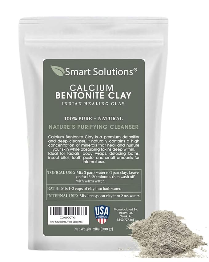 SMART SOLUTIONS Calcium Bentonite Clay, 2 lb Pure Indian Healing Clay - All Natural for External Use | DIY Facial Treatments, Deodorants, Hair Masks