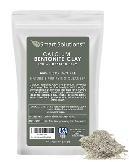 SMART SOLUTIONS Calcium Bentonite Clay, 2 lb Pure Indian Healing Clay - All Natural for External Use | DIY Facial Treatments, Deodorants, Hair Masks