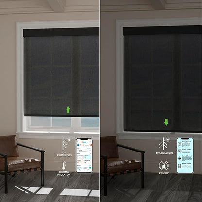Motorized Blinds with Remote [Light Filtering] Smart Blinds Compatible with Alexa Google HomeKit, 80% Blackout Automatic Roller Shades for Indoor Windows, Customized Size, Mesh Haze