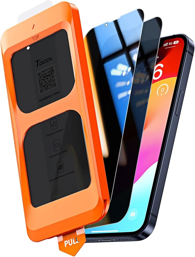 TOCOL for iPhone 13 mini Privacy Screen Protector 9H Hardness Military Grade Shatterproof HD Tempered Glass Full Coverage Easy Installation Case Friendly 2 Pack