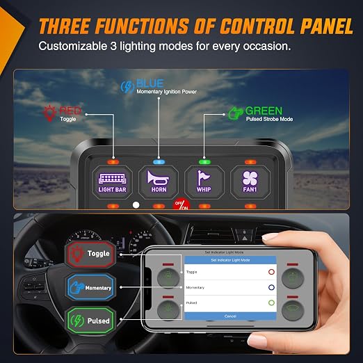 Nilight 8 Gang Switch Panel Relay System w/APP Control Automatic Dimmable | RGB Backlight Panel Circuit Control Fuse Wiring Harness ON Off LED Switches Pod for 12V 24V Cars Trucks Campers SUV