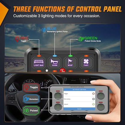 Nilight 8 Gang Switch Panel Relay System w/APP Control Automatic Dimmable | RGB Backlight Panel Circuit Control Fuse Wiring Harness ON Off LED Switches Pod for 12V 24V Cars Trucks Campers SUV