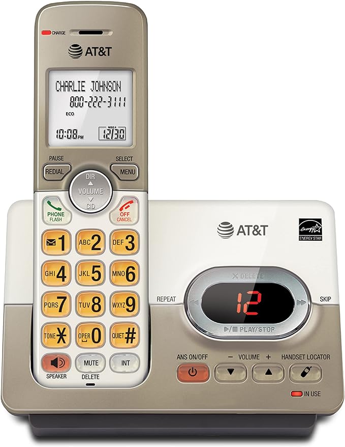 AT&T EL52113 Cordless Phone with Answering System & Extra-large Backlit Keys Light champagne