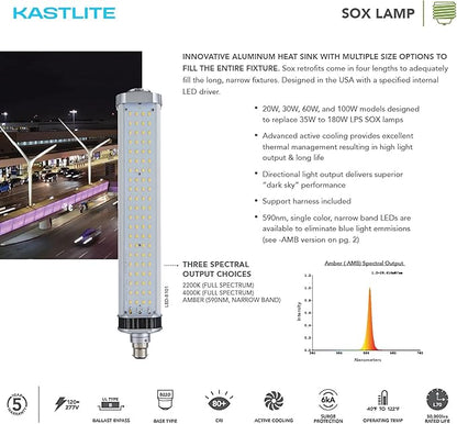 KASTLITE Outdoor SOX Lamp Replacement – 60W LED Bulb Replaces 90W | 8198 Lumens | 4000K Cool Full Spectrum | B22D Base – Bright Outdoor Light for Streets and Facilities – LED-8102-40K