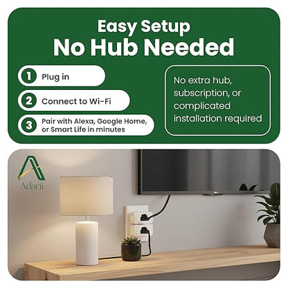 Adarii Smart Plug Google Home, Compatible with Alexa, 15A WiFi Plug, 2.4GHz, Smart Life Plug, Voice Control, Compact Indoor Smart Plug, FCC Certified, Tuya Smart Plug, No Hub Needed, 1 Pack