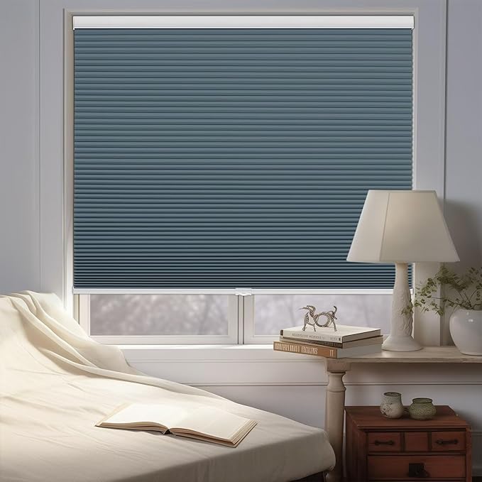 Changshade Cellular Shades Blackout Cordless Custom Size, Honeycomb Indoor Window Blinds Room Darkening 1.5 inch Cell Pleated Easy to Install for Home, Office, Bedroom, Nursey,Dark Blue