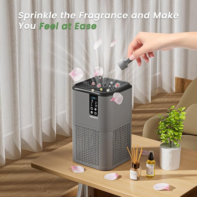 Air Purifiers for Home Large Room Up to 1750ft²,3-in-1 Filter with Sleep Mode,Air Purifier with Aromatherapy for Office,Living Room,Bedroom,Remove Smoke Odor,Home Pets,Grey Black