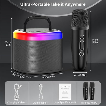 HWWR Karaoke Machine, Mini Bluetooth Speaker with 2 Wireless Microphones, Disco Lights Karaoke Home Party, Xmas Birthday Gifts for Singing