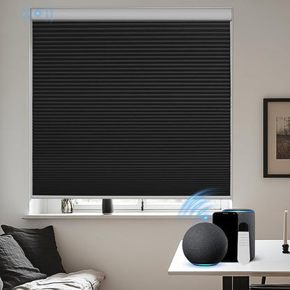 BERISSA Motorized Cellular Shades, Blackout Smart Honeycomb Blinds with Remote Control & Hub, Custom Room Darkening Automatic Cellular Window Blinds for Home Office, Living Room, Door,Black