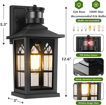 2-Pack Motion Sensor Outdoor Wall Lights, Dusk to Dawn Porch Lights Outdoor Wall Sconces Lanterns, Aluminum Exterior Lighting Fixtures, 3 Lighting Modes Outside Lights for House Front Door Garage