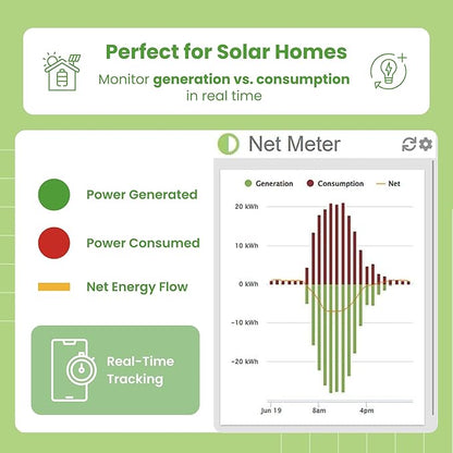 Eyedro Home Energy Monitor – Real-Time Electricity Usage Monitor with Solar Net Metering-Whole House Power Consumption Monitor–WiFi/Ethernet Smart Energy Meter with Reports & History, 2 Sensors